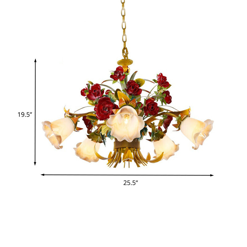 Yellow Flared Metal Ceiling Chandelier - Countryside LED Light Kit (5/8 Bulbs) for Living Room