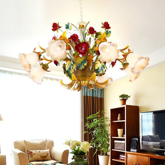 Yellow Flared Metal Ceiling Chandelier - Countryside LED Light Kit (5/8 Bulbs) for Living Room