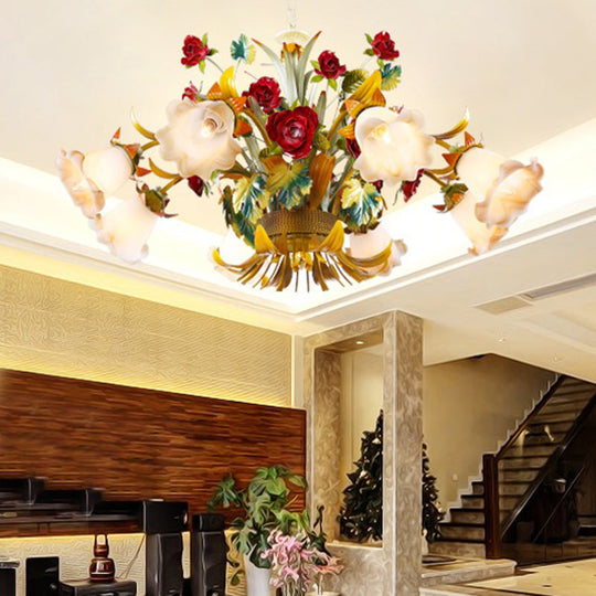 Yellow Flared Metal Ceiling Chandelier - Countryside LED Light Kit (5/8 Bulbs) for Living Room