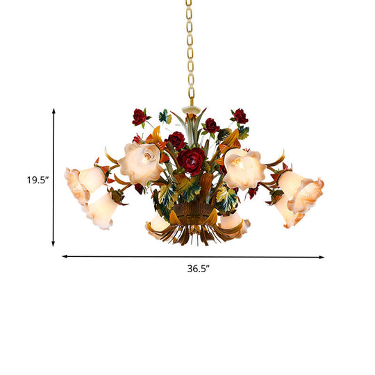 Yellow Flared Metal Ceiling Chandelier - Countryside LED Light Kit (5/8 Bulbs) for Living Room