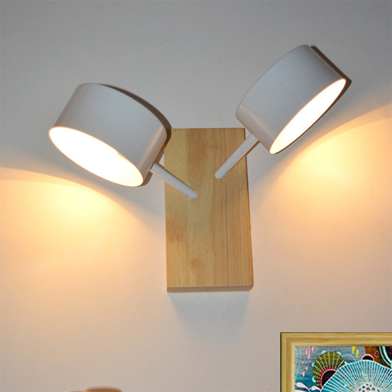 Contemporary Double Drum Wall Mounted Light: Metal Fixture for Kitchen with 2 Bulbs, Black/White/Blue