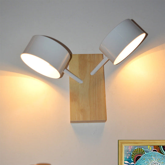 Contemporary Double Drum Wall Mounted Light: Metal Fixture for Kitchen with 2 Bulbs, Black/White/Blue