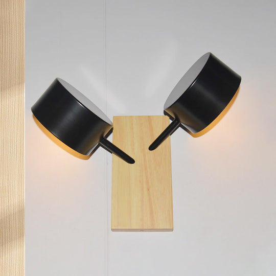Contemporary Double Drum Wall Mounted Light: Metal Fixture for Kitchen with 2 Bulbs, Black/White/Blue