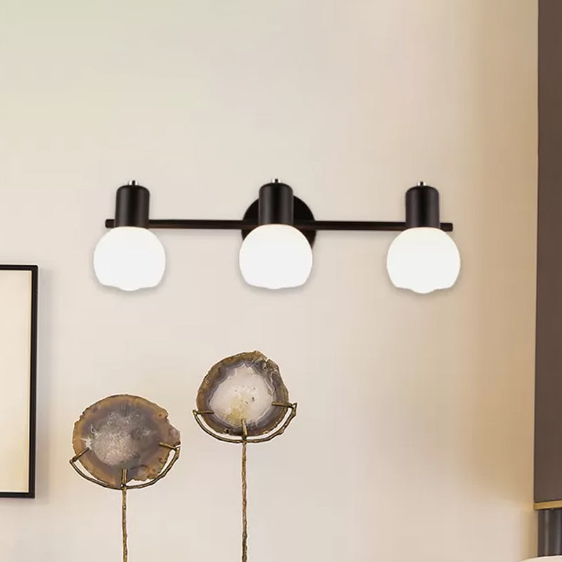 Modern Black/White 3-Bulb Wall Sconce with Opal Glass Bubble Shade for Bathroom Lighting