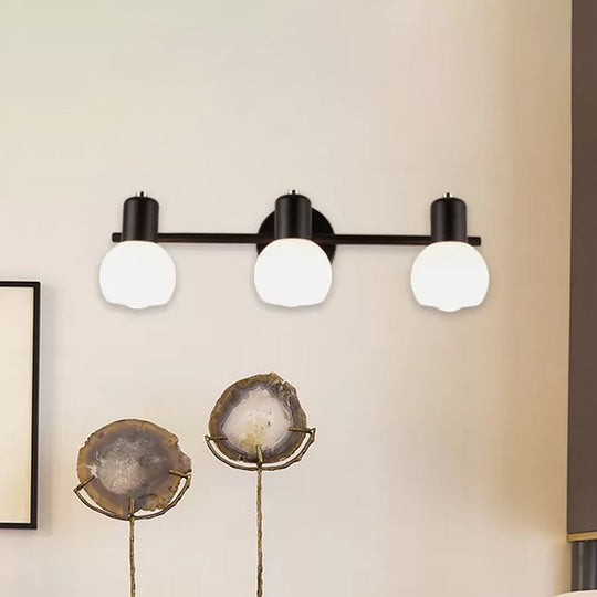 Modern Black/White 3-Bulb Wall Sconce with Opal Glass Bubble Shade for Bathroom Lighting