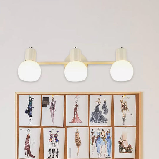 Modern Black/White 3-Bulb Wall Sconce with Opal Glass Bubble Shade for Bathroom Lighting