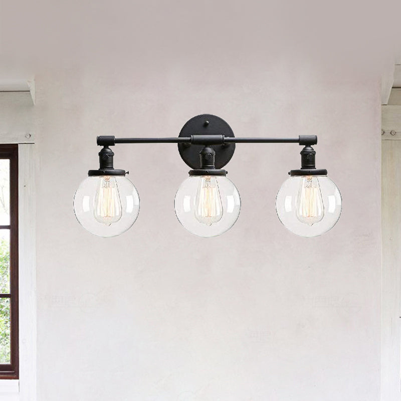 Outdoor Industrial Black Sconce Light with Clear Glass Bubble Shade – 3 Lights Fixture