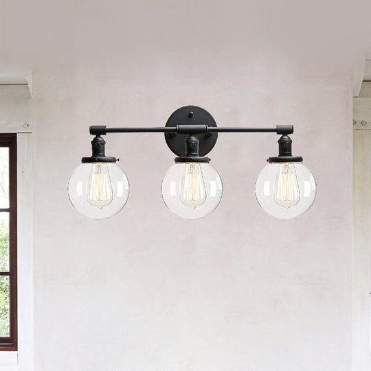 Outdoor Industrial Black Sconce Light with Clear Glass Bubble Shade – 3 Lights Fixture