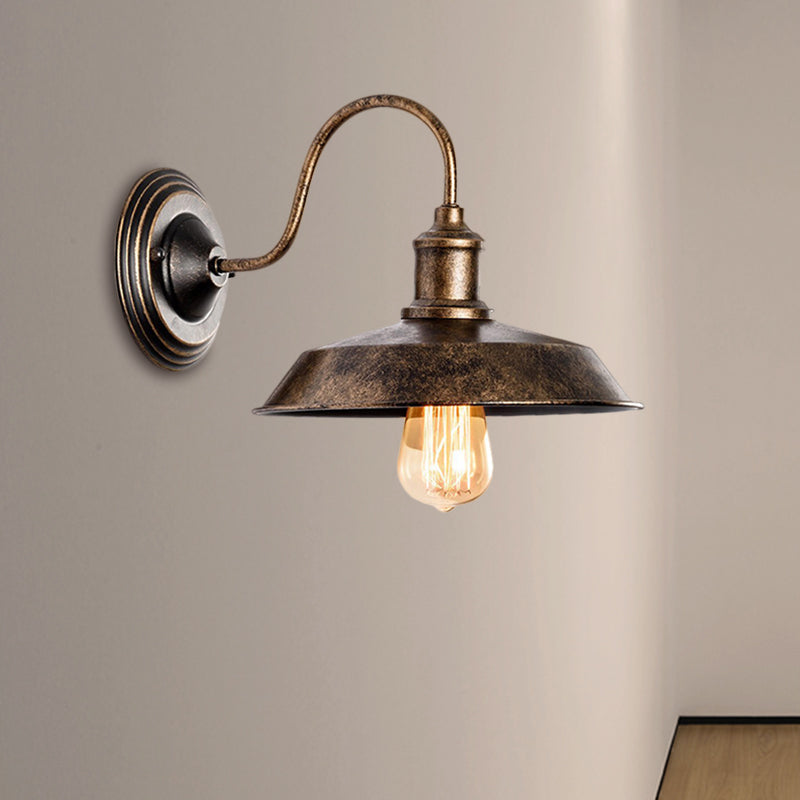 Barn Wall Mount Light with Gooseneck Arm in Bronze - 10"/14" Wide Wrought Iron