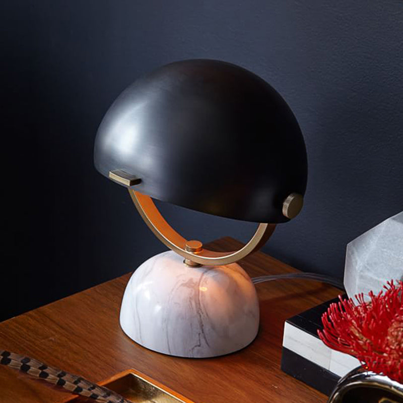 Modern Black/Red Domed Table Lamp with Marble Base - Bedroom Metal Table Light