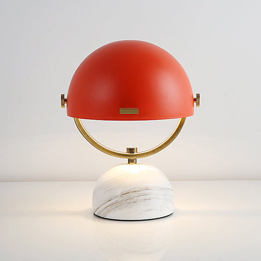 Modern Black/Red Domed Table Lamp with Marble Base - Bedroom Metal Table Light