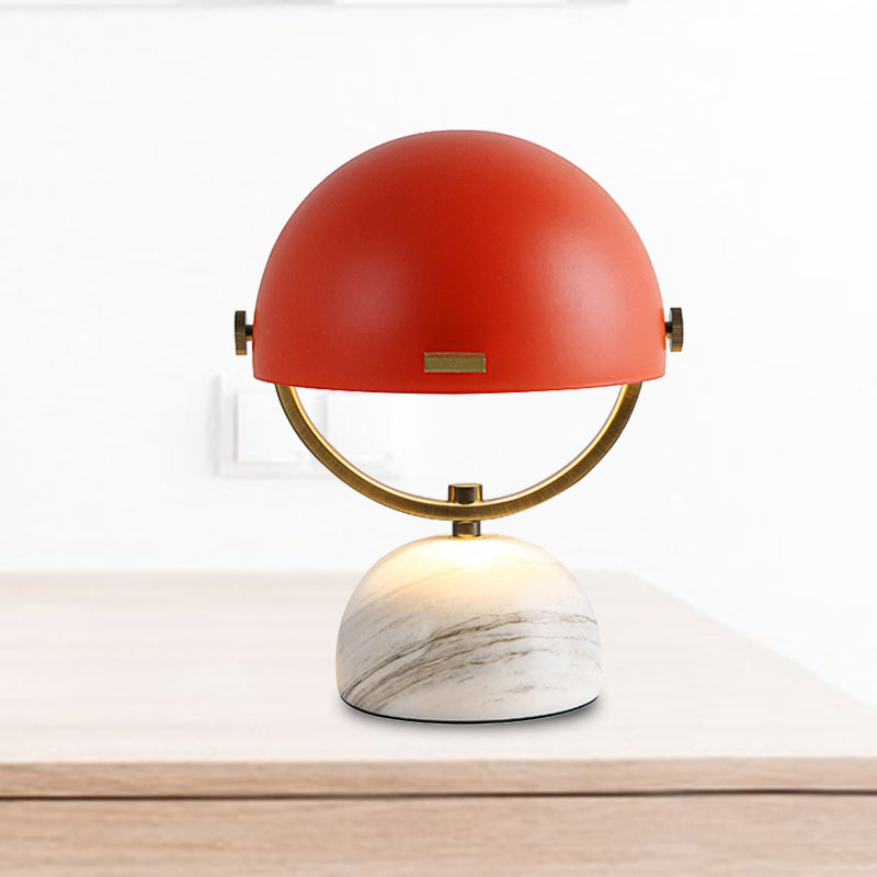 Modern Black/Red Domed Table Lamp with Marble Base - Bedroom Metal Table Light