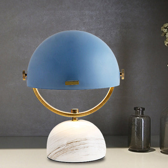 Modern Black/Red Domed Table Lamp with Marble Base - Bedroom Metal Table Light