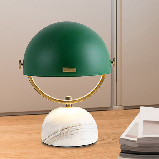 Modern Black/Red Domed Table Lamp with Marble Base - Bedroom Metal Table Light