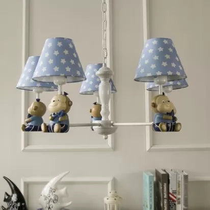 Tapered Shade Chandelier with Monkey Accent - Ideal for Kids' Dining Room