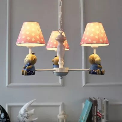 Tapered Shade Chandelier with Monkey Accent - Ideal for Kids' Dining Room
