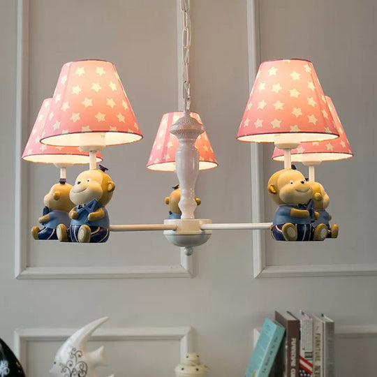 Tapered Shade Chandelier with Monkey Accent - Ideal for Kids' Dining Room