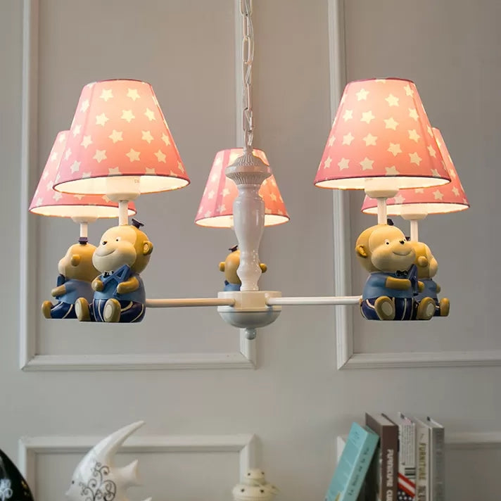 Tapered Shade Chandelier with Monkey Accent - Ideal for Kids' Dining Room