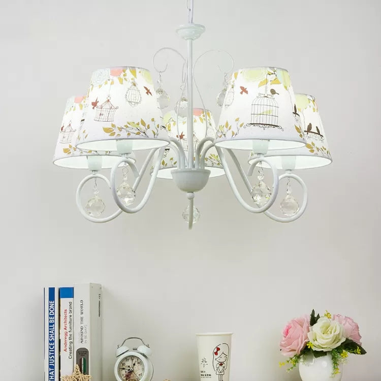Cartoon Pony 5-Light Hanging Chandelier with Tapered White Shade for Nursing Room