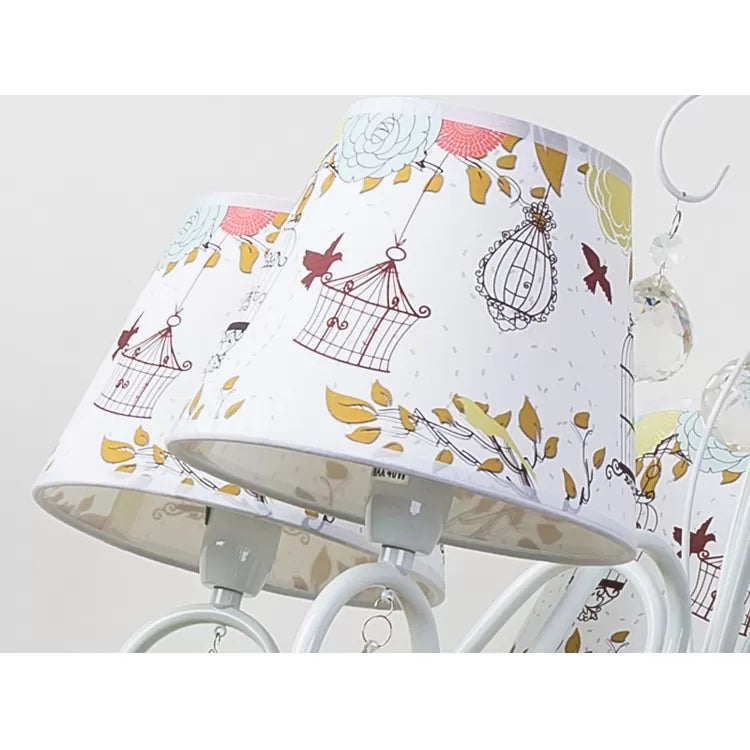 Cartoon Pony 5-Light Hanging Chandelier with Tapered White Shade for Nursing Room