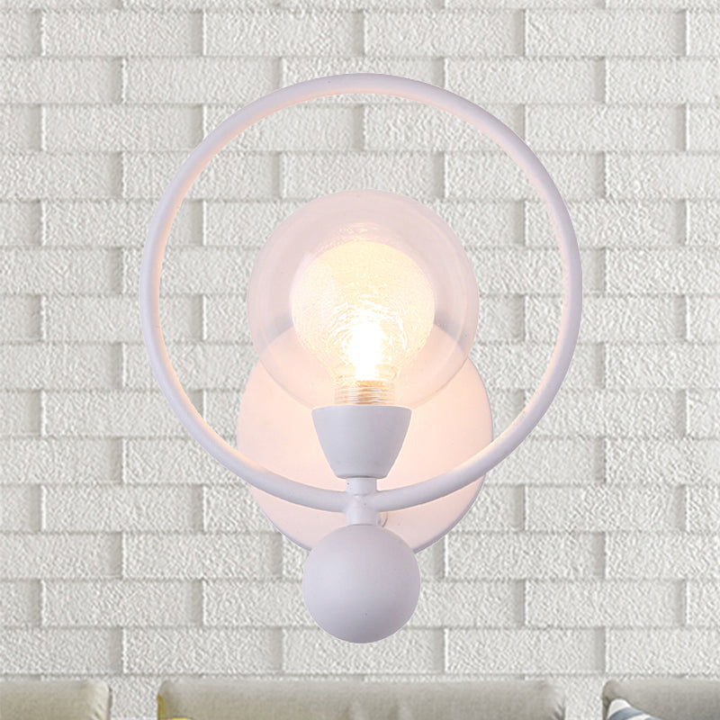 Modern Black/White Ring Wall Sconce Lamp with Glass Ball Shade