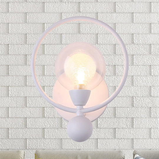 Modern Black/White Ring Wall Sconce Lamp with Glass Ball Shade