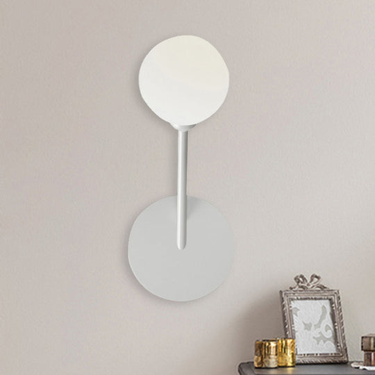 Minimalist 1 Head Frosted Glass Wall Sconce Light in White Finish for Bedroom