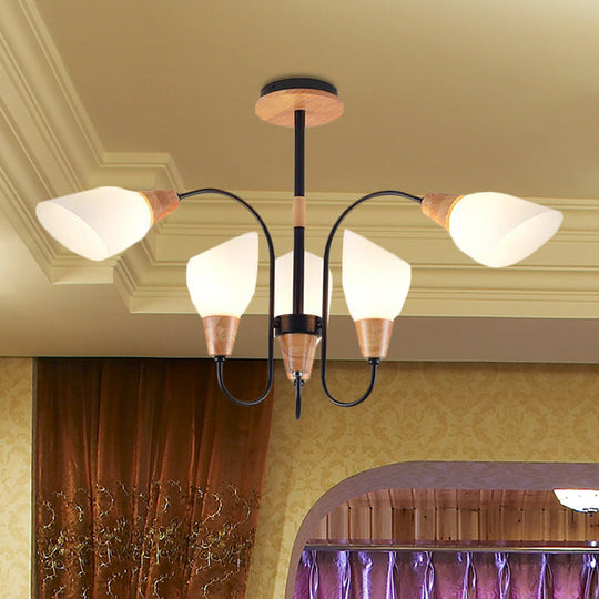 Contemporary Frosted Glass Chandelier - Modern White Bud Shape Suspended Light for Living Room and Kitchen