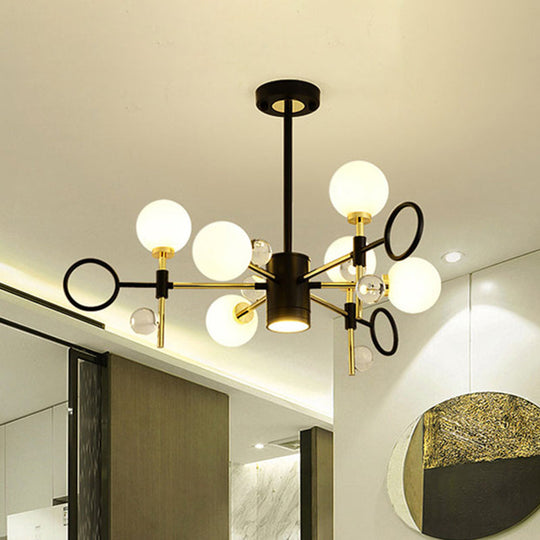 Modern Nordic Style 6/8-Light Black Chandelier with Globe Glass Shade