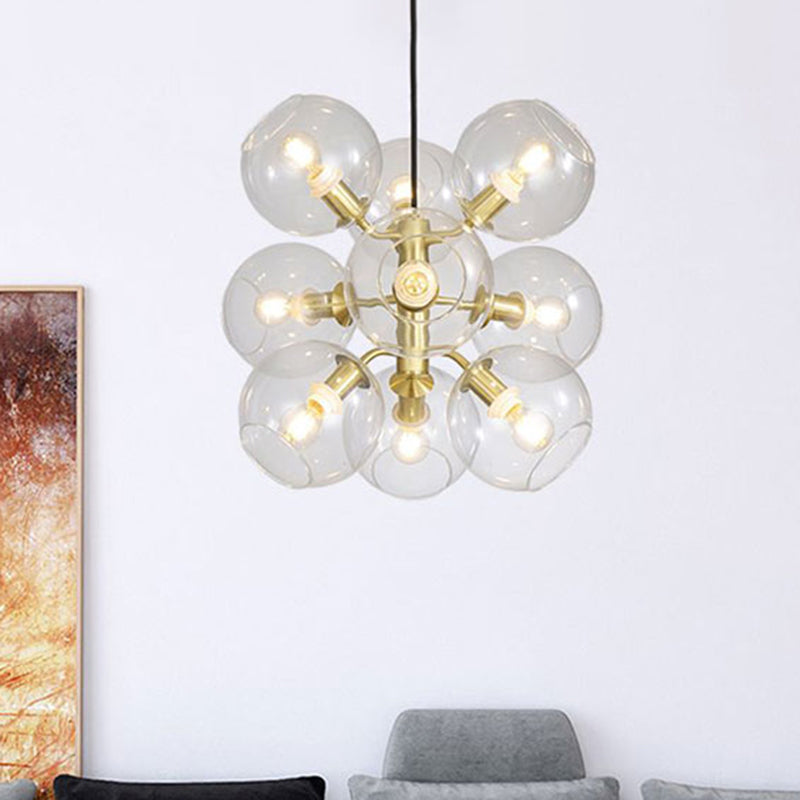 Gold Finish Clear Glass Grape Mini Chandelier with 9 Heads - Post Modern Ceiling Drop Light