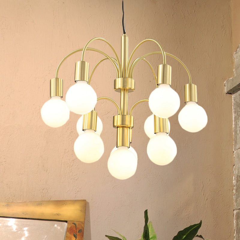 10-Light Gold Chandelier: Post Modern Design with Arc Arm - Metallic Ceiling Lamp