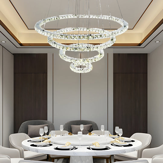 4 Rings Electroplated Crystal LED Modern Chandelier Pendant Light