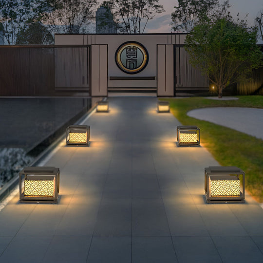 Square Solar Waterproof Outdoor Fence Post Light with Warm Glow