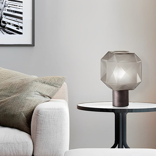 1-Light Cylinder Base Smoke Glass Orb Modern Table Lamp