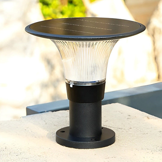 Round Dimmable LED Solar Fence Post Light Waterproof Outdoor Lamp