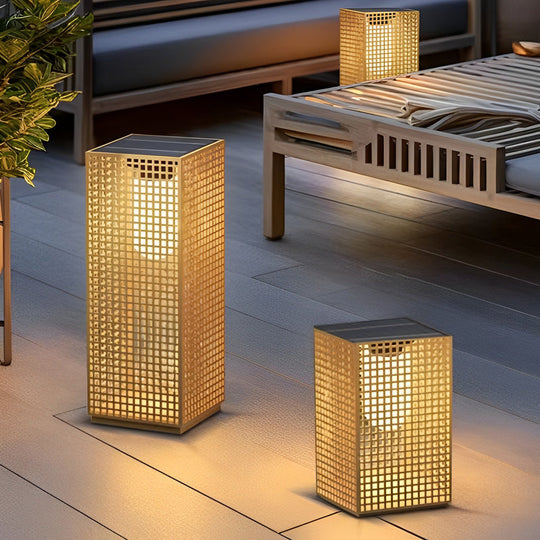 Artistic Gold Cuboid Pathway Bollard Lights