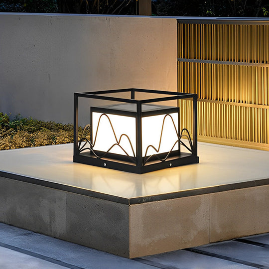 Square Solar LED Outdoor Post Cap Lights with Mountain Design