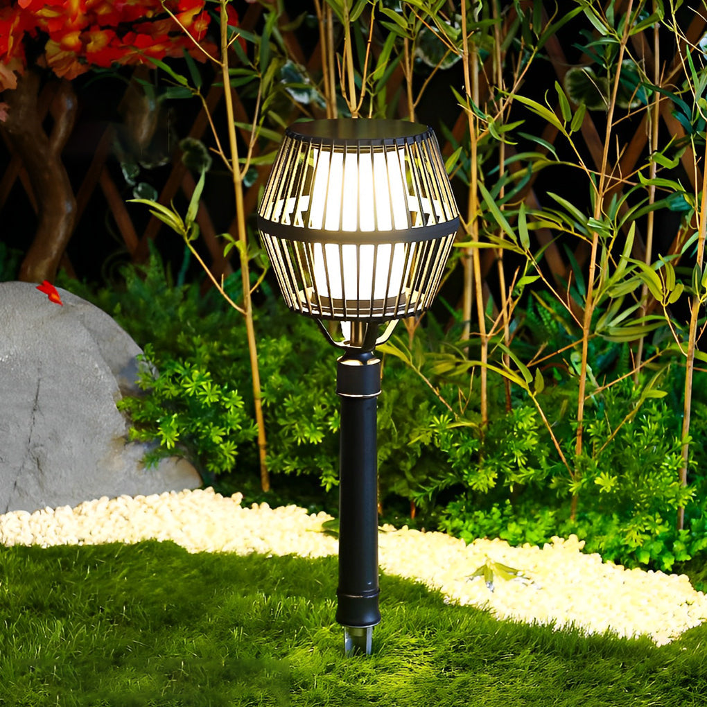 Modern Matte Black Solar Caged Lantern