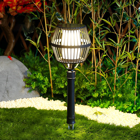 Modern Matte Black Solar Caged Lantern