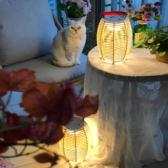 Portable Rattan Lantern Solar LED Waterproof Outdoor Floor Light