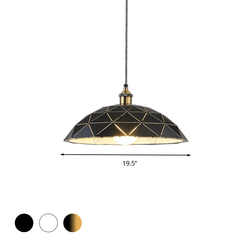 Industrial Black/White Metal Pendant Light for Living Room - 1 Light Dome Suspension Lamp, 13"/16"/19.5" Wide