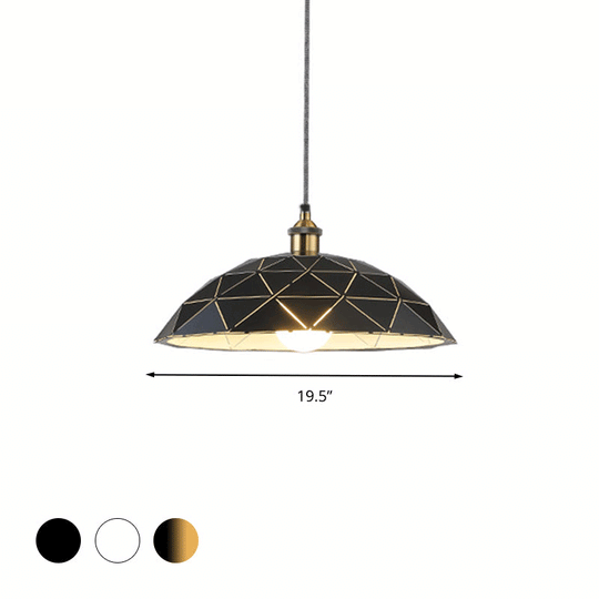 Industrial Black/White Metal Pendant Light for Living Room - 1 Light Dome Suspension Lamp, 13"/16"/19.5" Wide