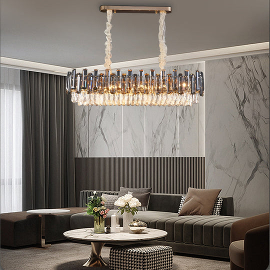 Round Oval Multi-Layer Crystal Electroplated Metal Modern Chandelier