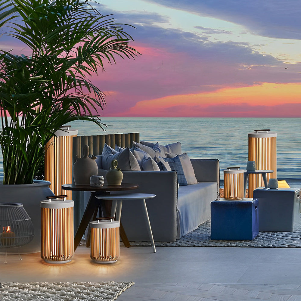 Handmade Rattan Waterproof LED Solar Outdoor Lantern