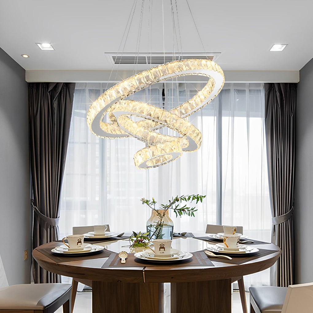Luxury Crystal 3-Tier LED Chandelier – Geometric or Stacked Ring Pendant Light