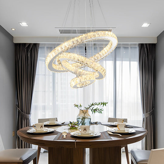 Luxury Crystal 3-Tier LED Chandelier – Geometric or Stacked Ring Pendant Light