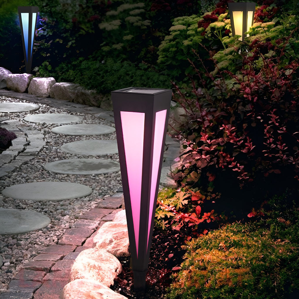 Adjustable RGB Solar LED Pathway Light with Square Top and Conical Base