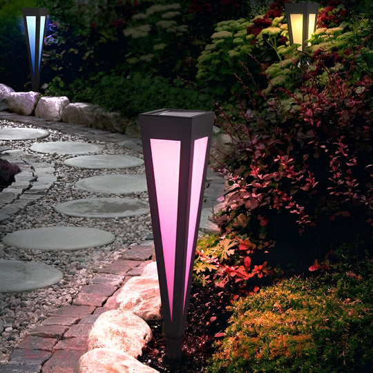 Adjustable RGB Solar LED Pathway Light with Square Top and Conical Base