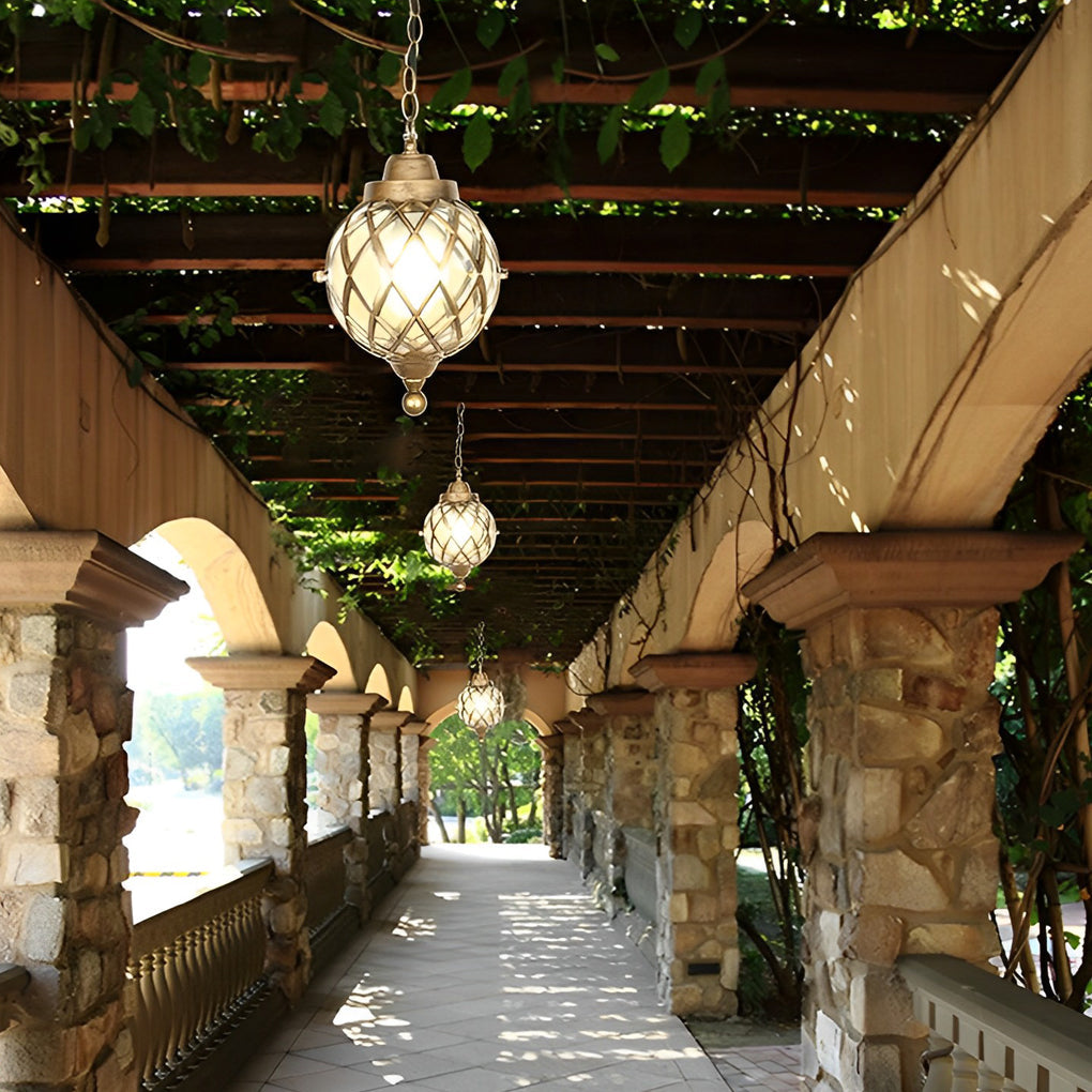 1-Light Tea Glass Globe Outdoor Pendant Light