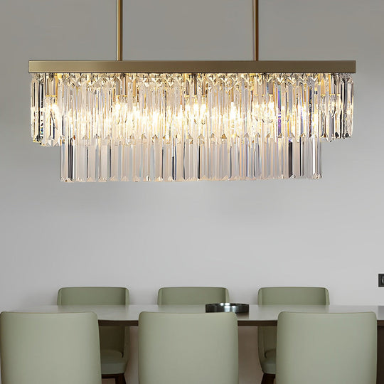 Rectangular LED Three-Step Dimming Crystal Strips Postmodern Chandelier